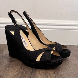 JIMMY CHOO ALL BLACK SPARKLY WEDGE - NEW